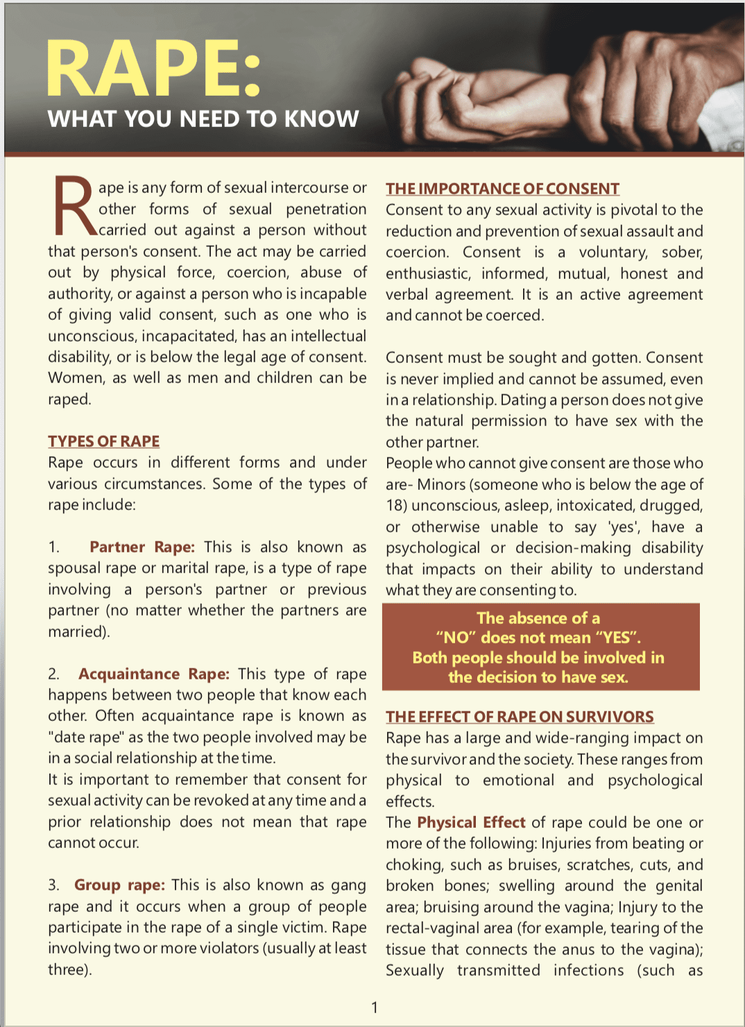 Rape - What You Need To Know - Centre for Women’s Health and ...